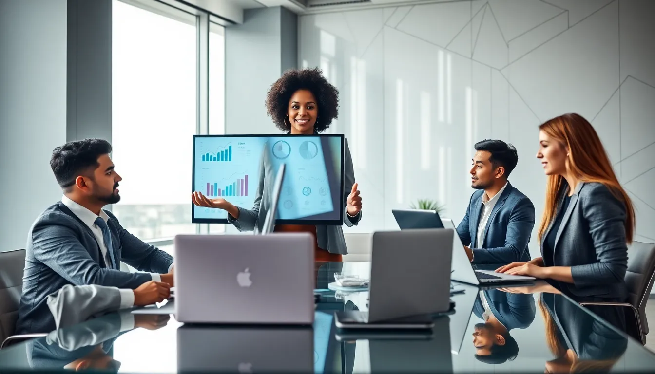diverse team collaborating in a modern office, showcasing digital marketing strategies.