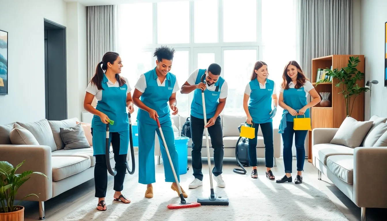 diverse team of professional cleaners in a modern home.