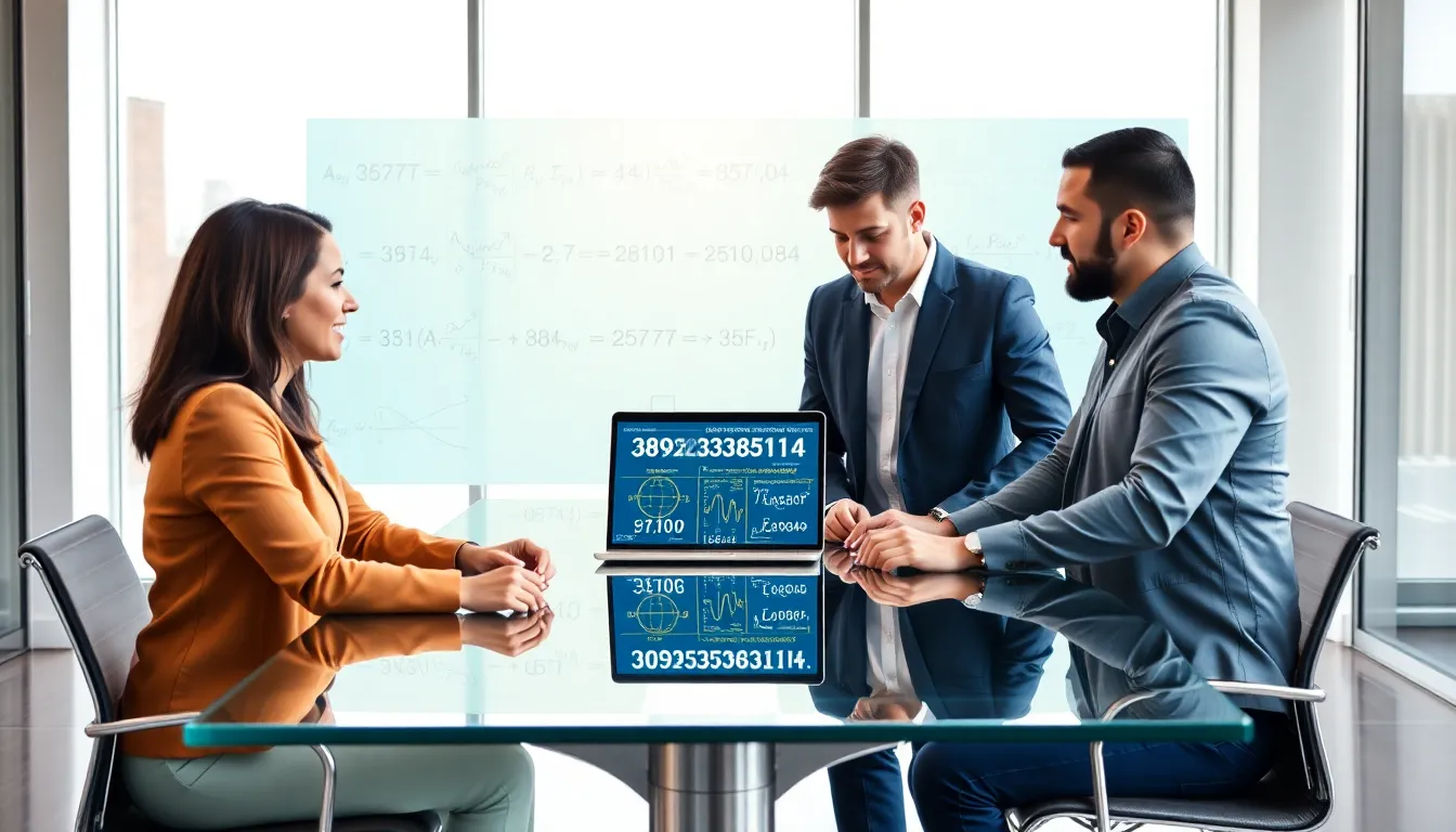 diverse team discussing large numerical concepts in a modern office.