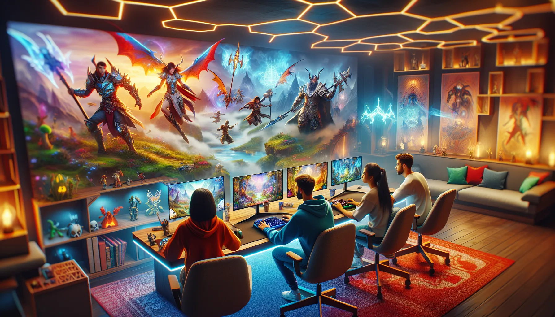 gamers immersed in World of Warcraft on PS5 consoles.