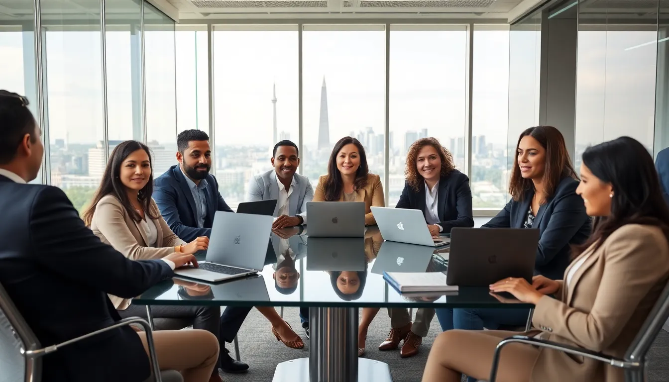 diverse team discussing AP Style in a modern office.