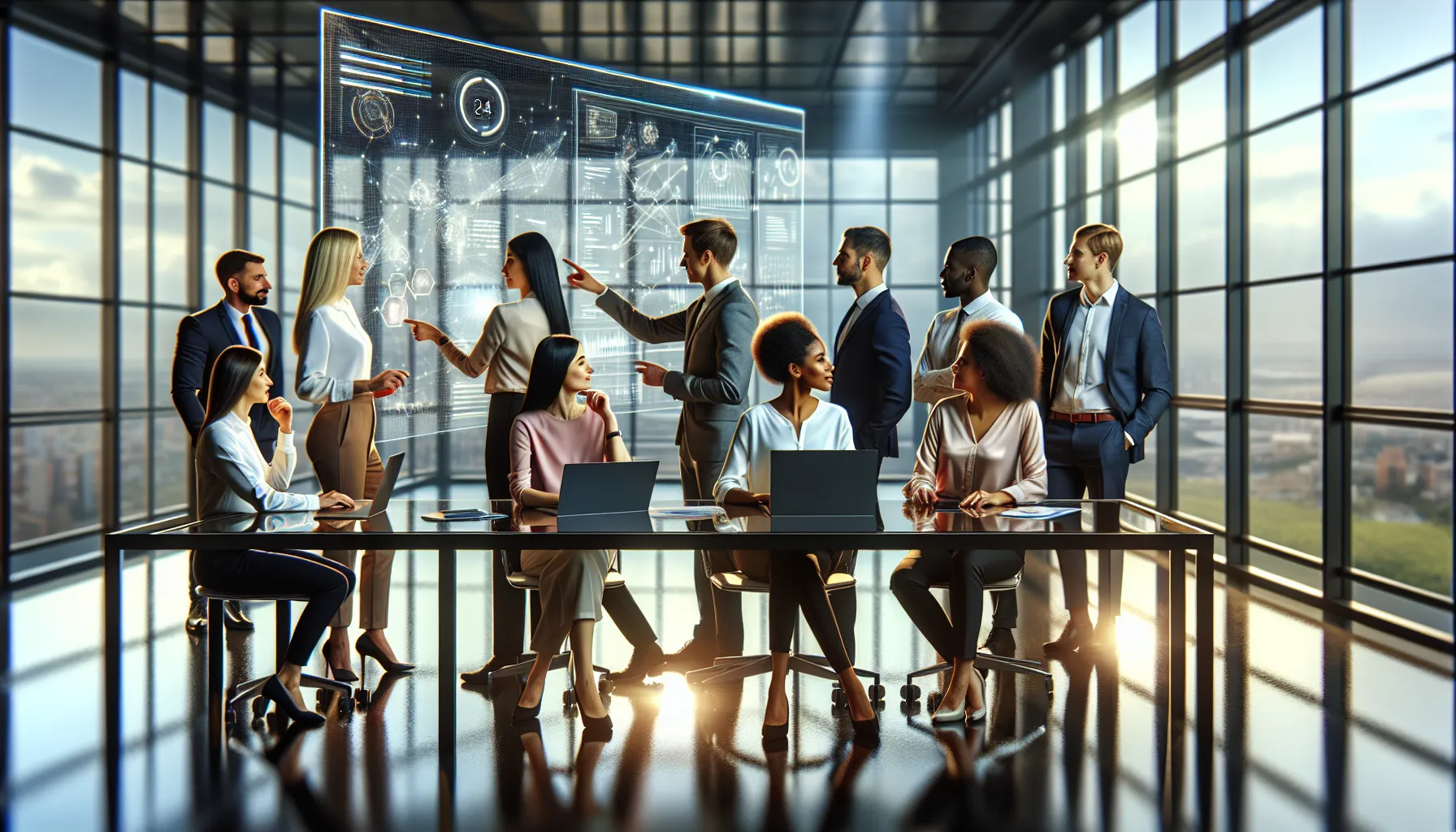 diverse team collaborating in a modern office setting.