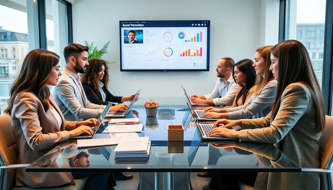 real estate agents collaborating on marketing strategies in a modern office.
