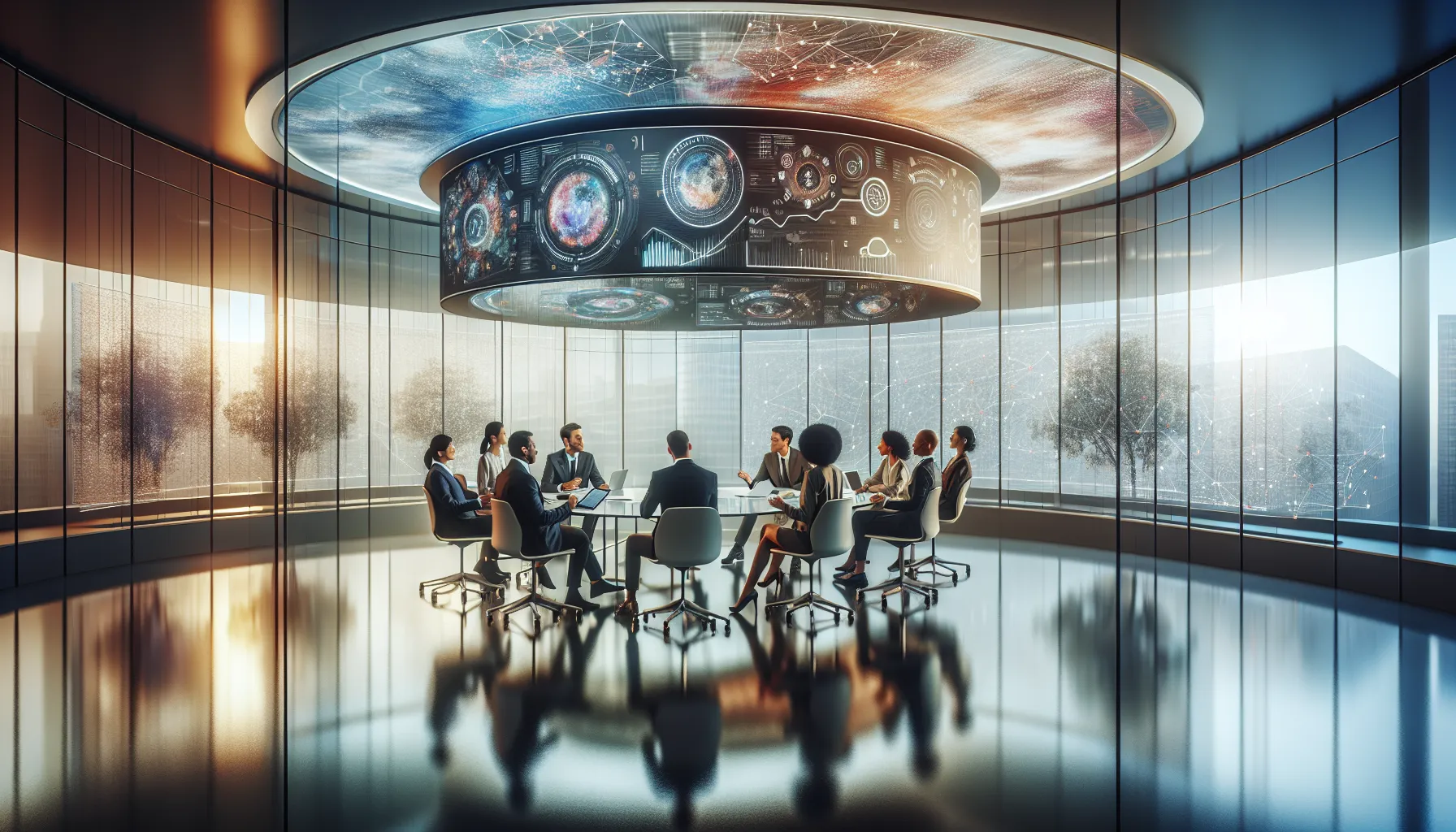 diverse team brainstorming future trends in a modern office.