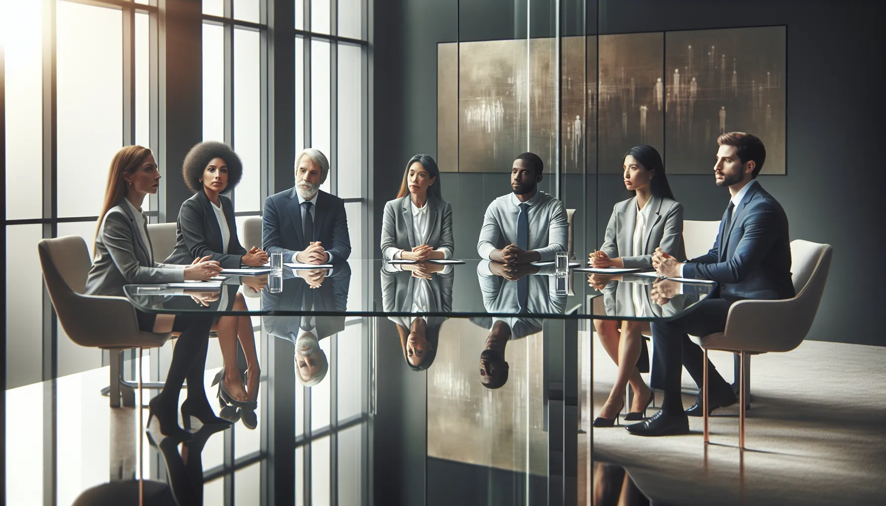 diverse professionals discussing shared experiences in a modern conference room.