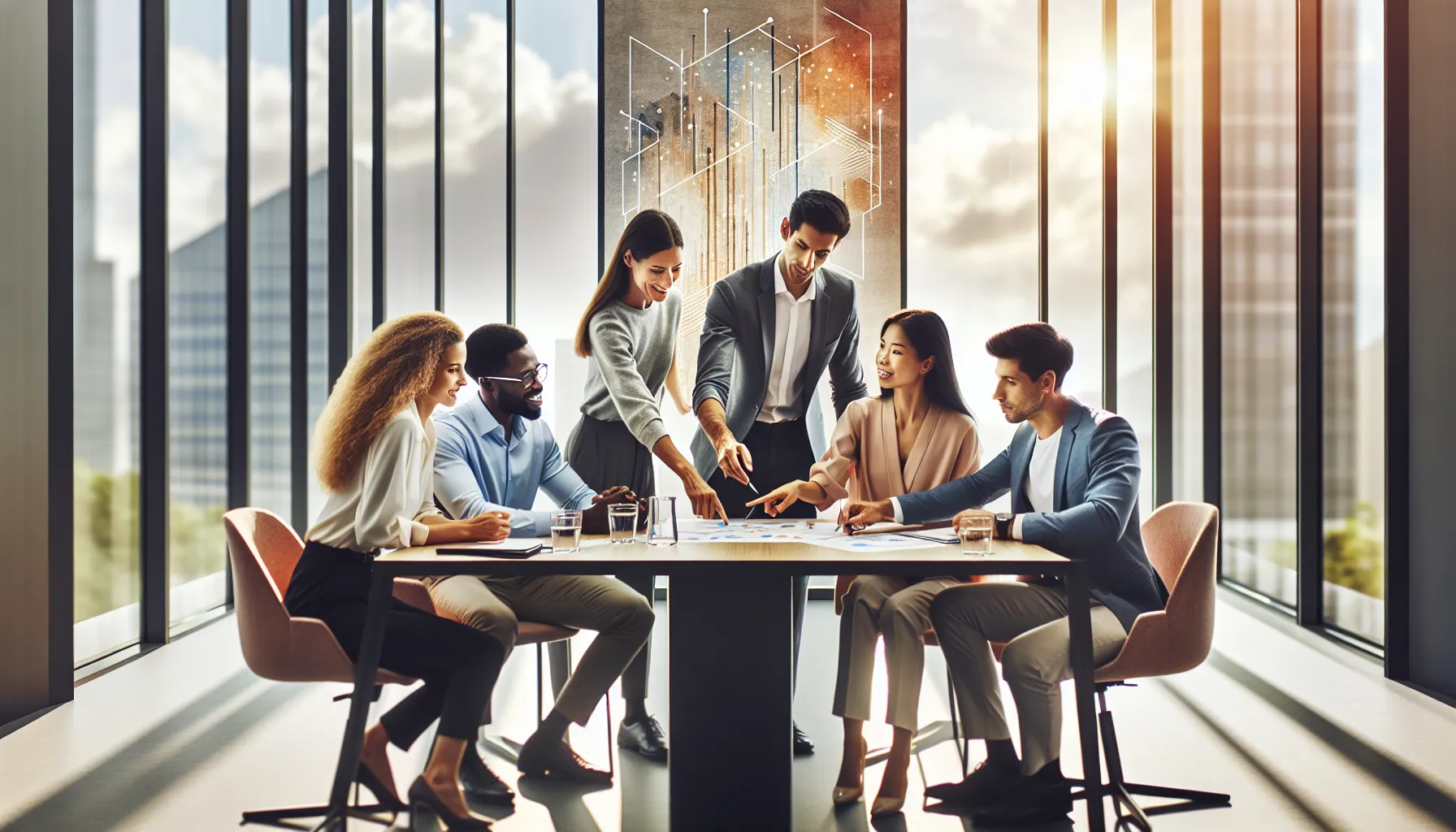 diverse team collaborating in a modern office setting.