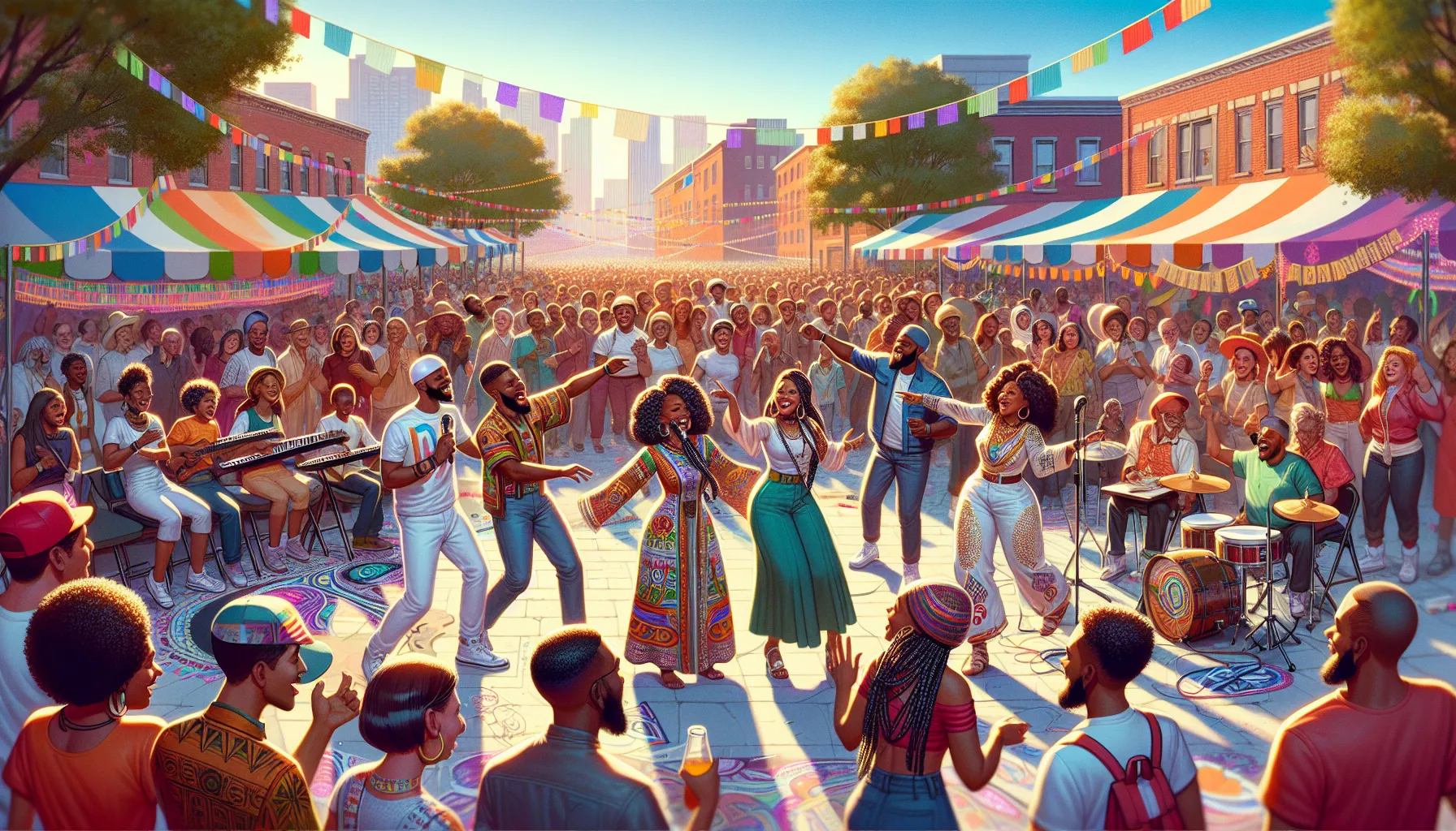 diverse people celebrating Qpibandee at an outdoor festival.