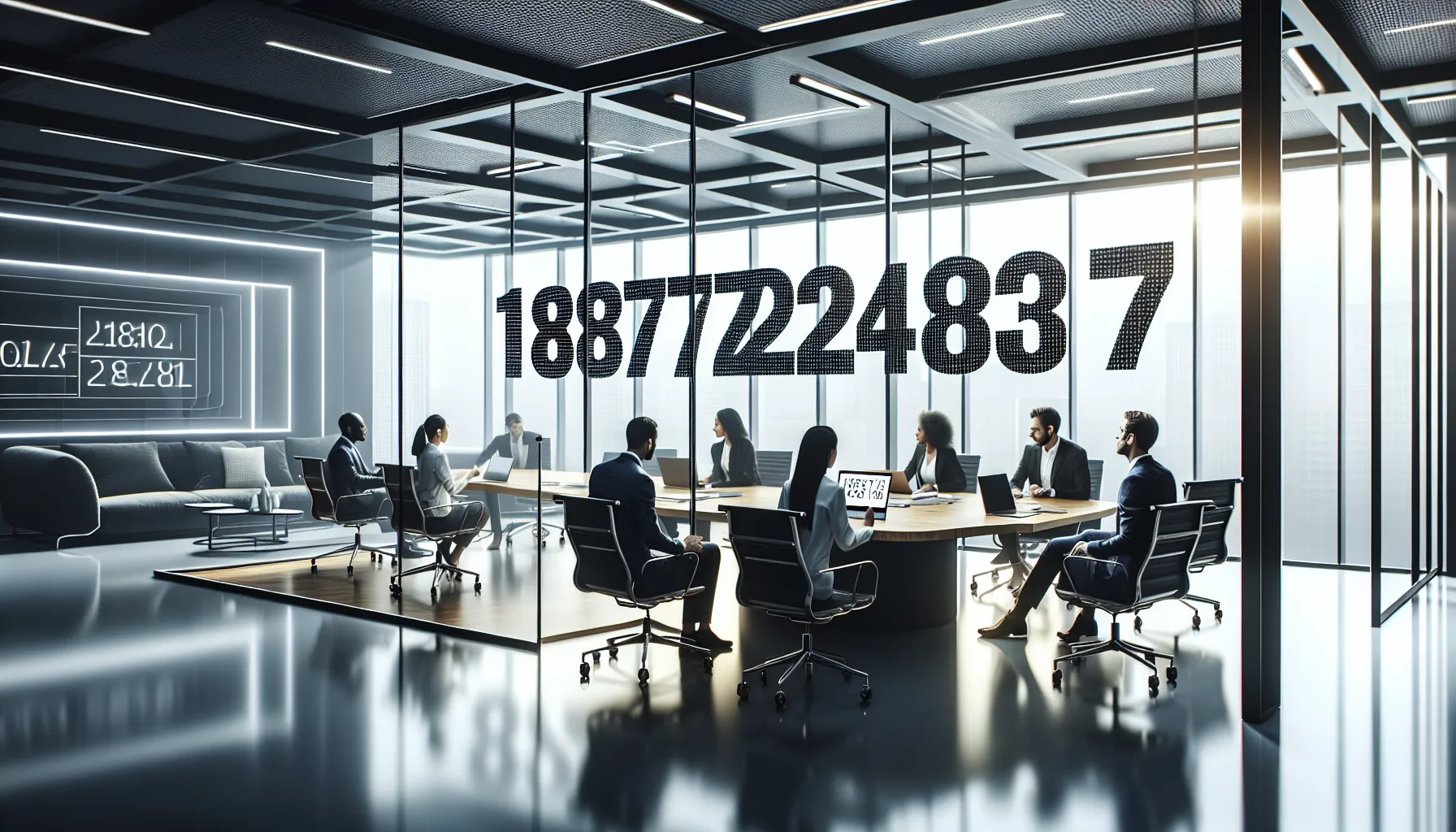 diverse professionals discussing the significance of a number in a modern office.