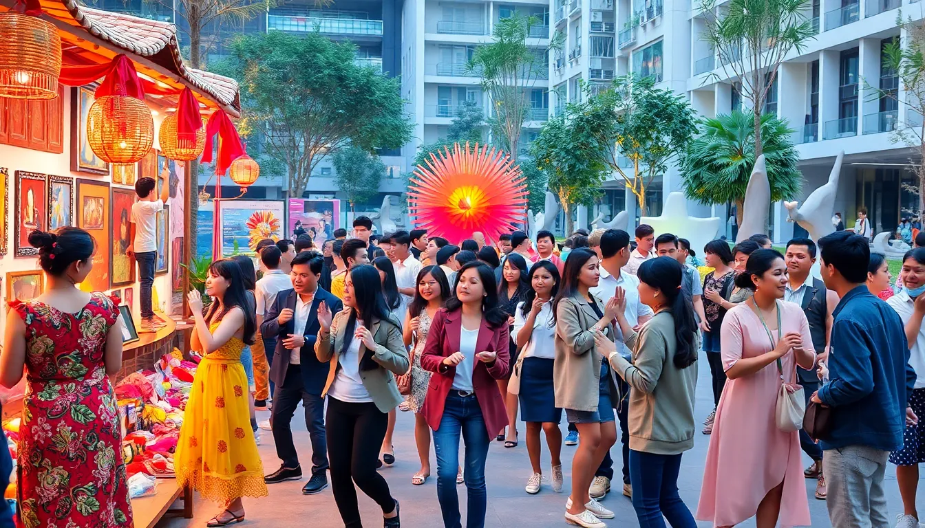 diverse group celebrating culture at a modern festival.