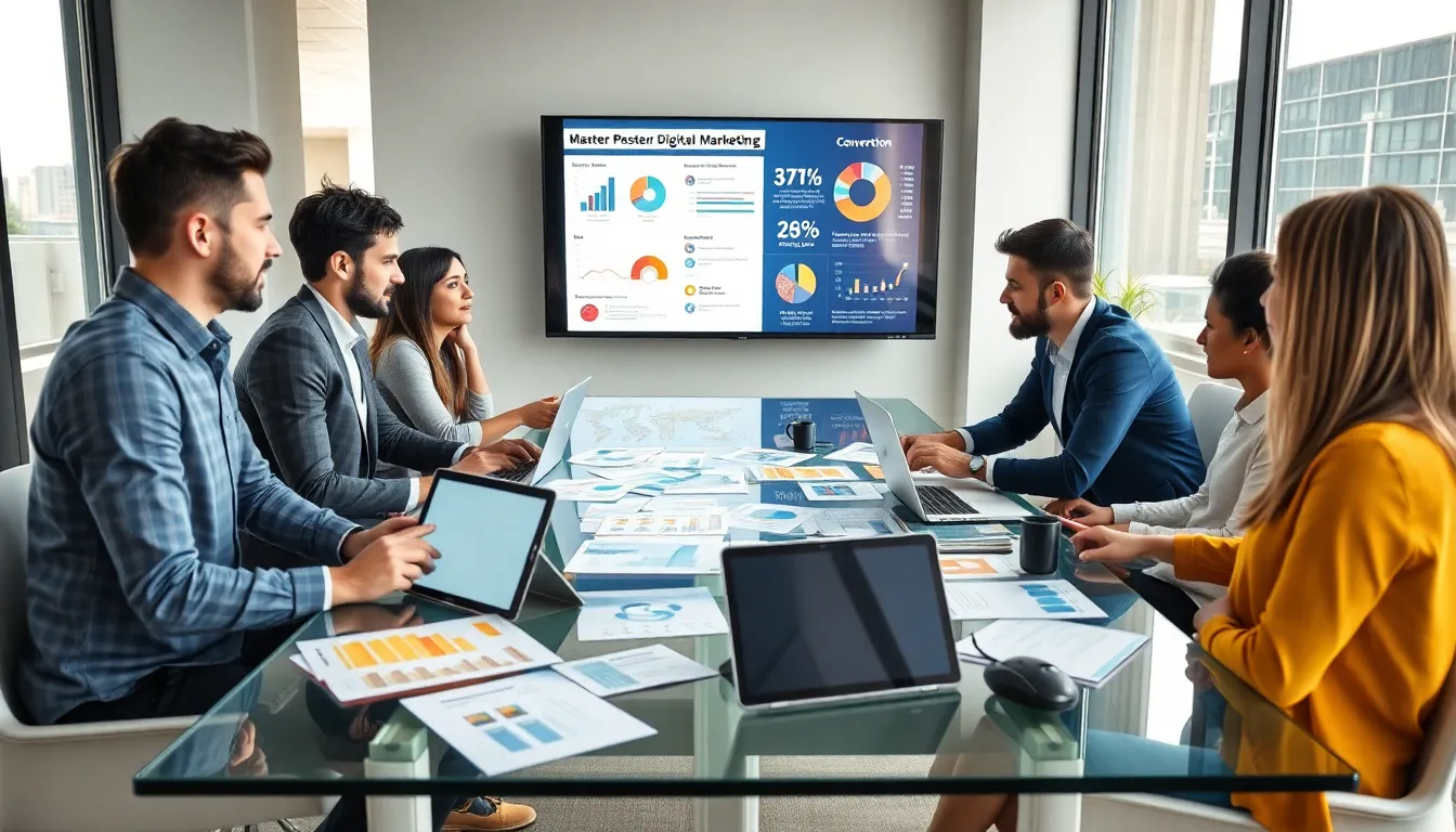 diverse marketing team collaborating in a modern office setting.