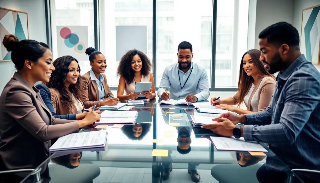 group collaborating on creative thinking in a modern office.