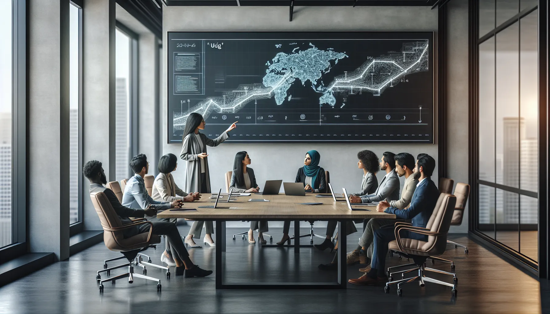 diverse team discussing historical concepts in a modern office.