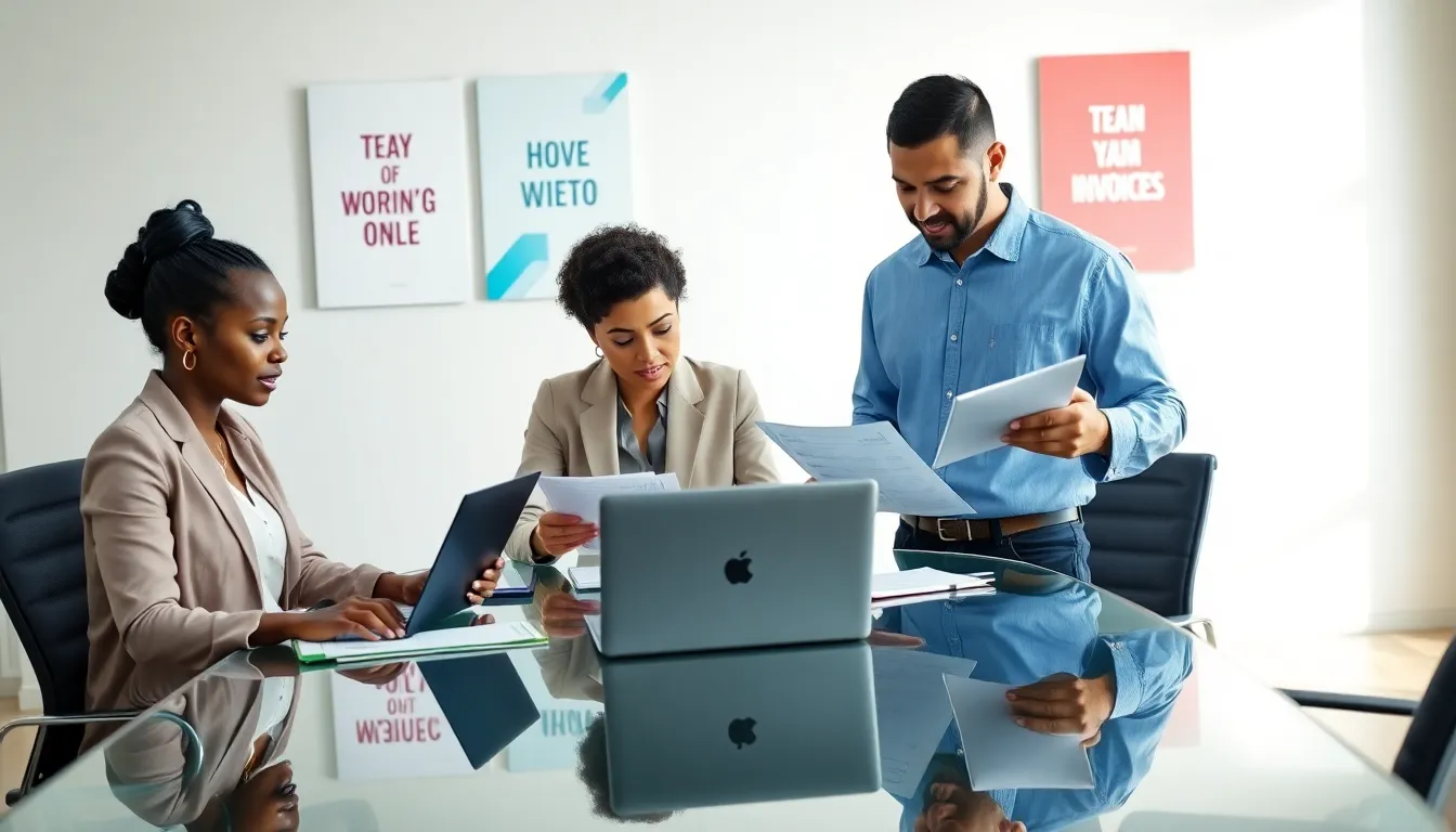 diverse accounting technicians collaborating in a modern office.