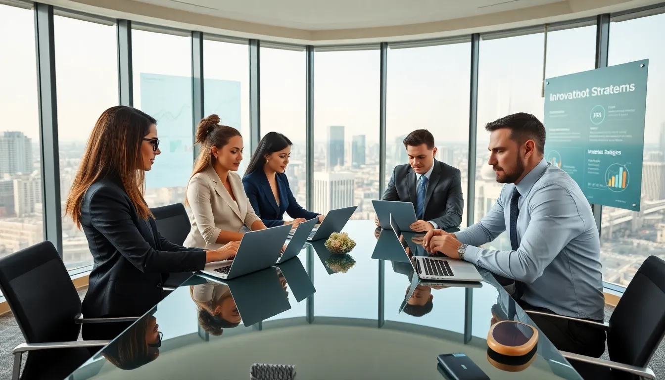 diverse team of financial advisors in a modern office setting.