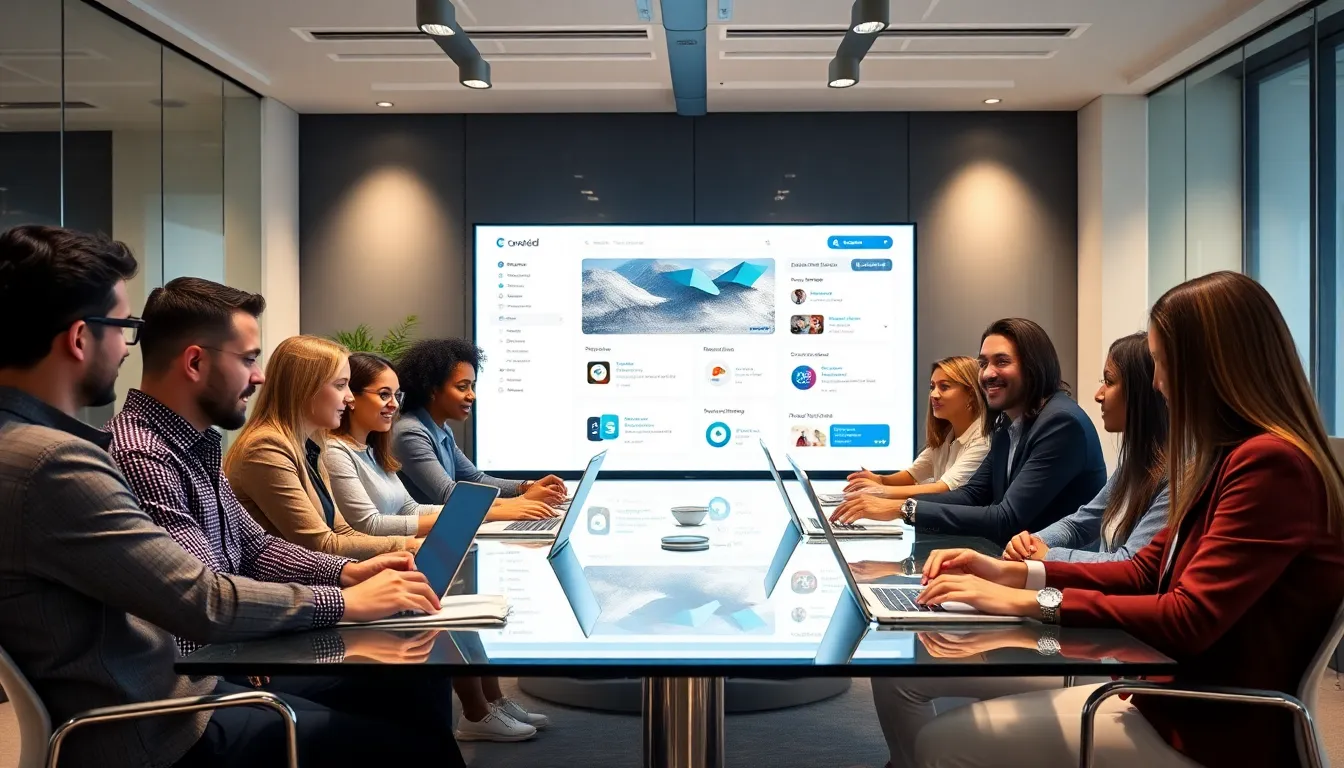 diverse professionals collaborating in a modern office setting.