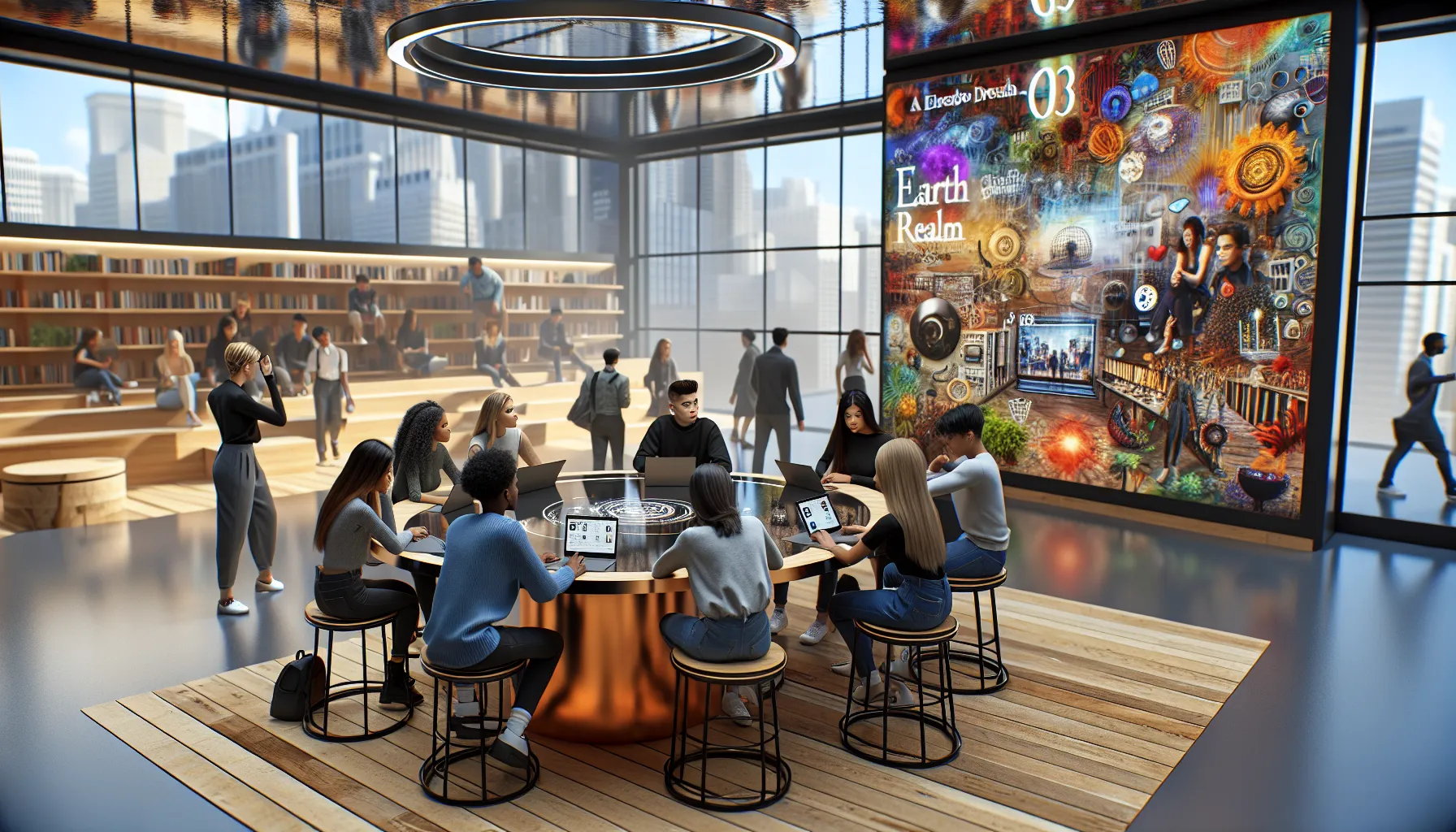 diverse students collaborating in a modern classroom setting.