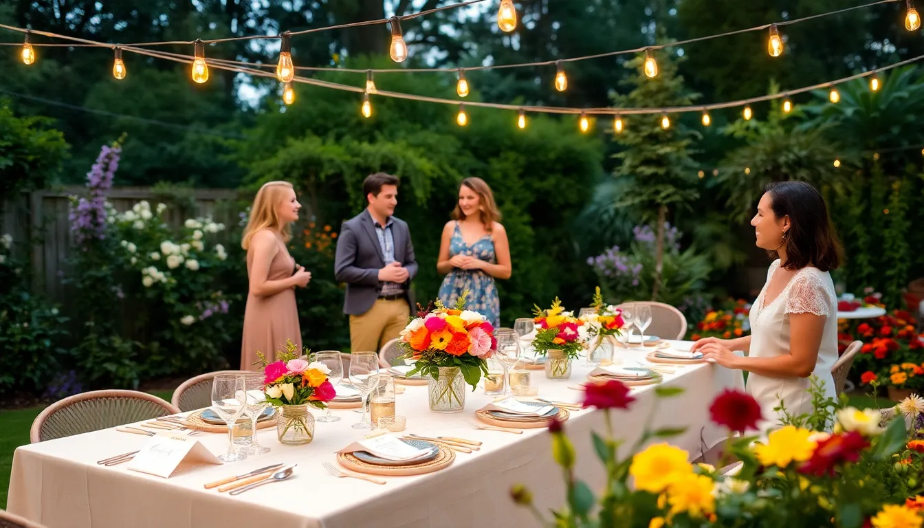 a charming backyard party setup for a thrifty event.