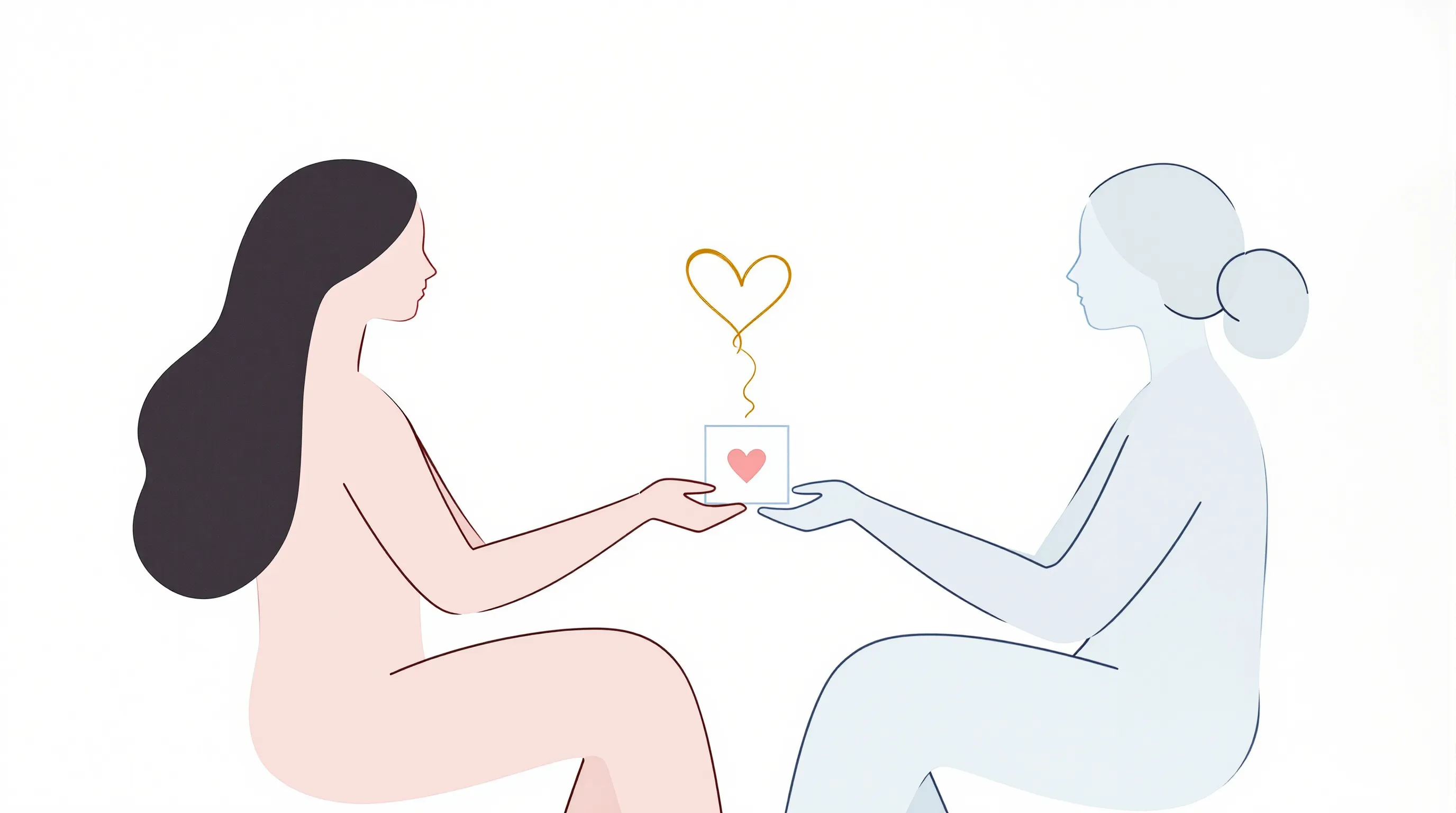 two friends exchanging a birthday card in a warm, simple scene