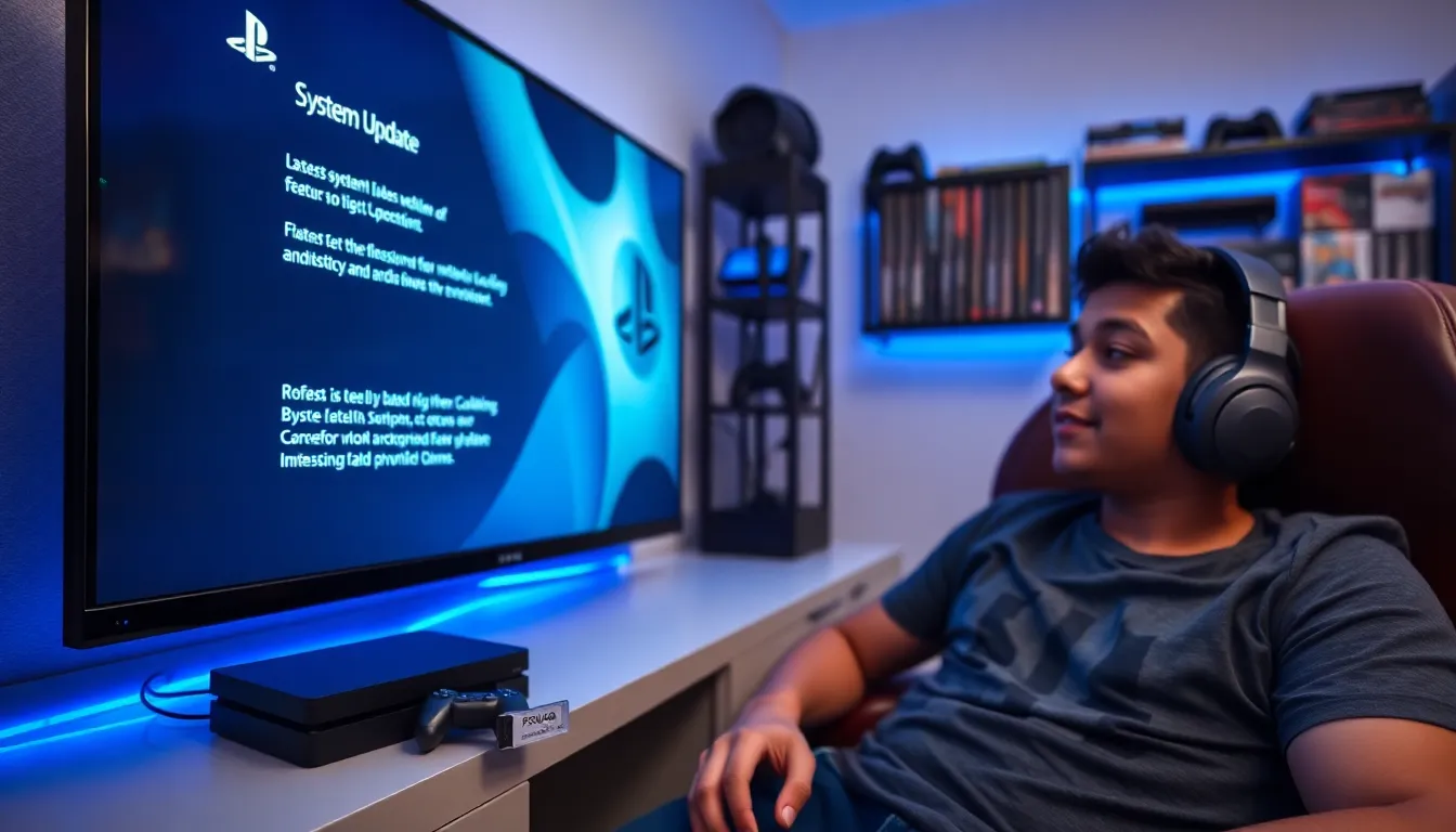 a gamer preparing to update their PS4 using a USB drive.