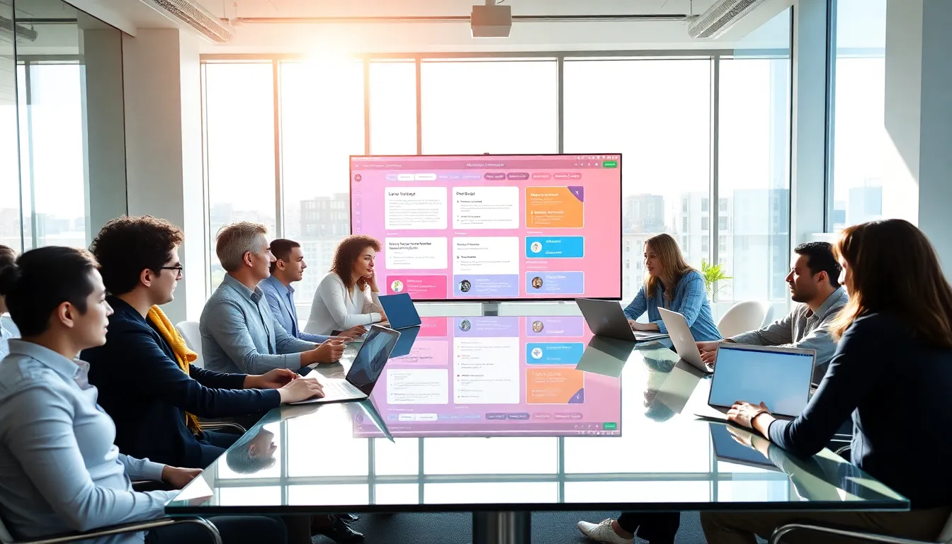 diverse team discussing low code and no code platforms in a modern office.