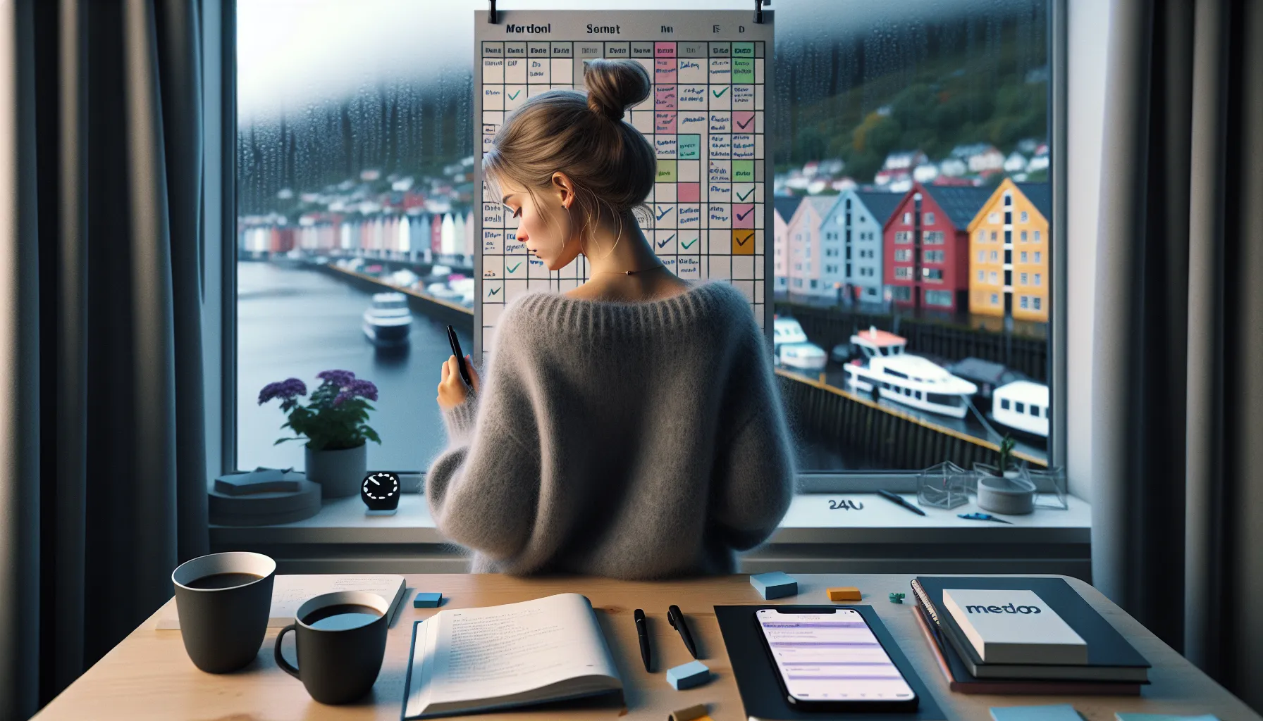 Student checks off smart study milestone on color-coded weekly planner.