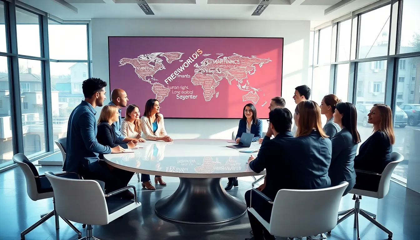 diverse professionals discussing in a modern office environment.