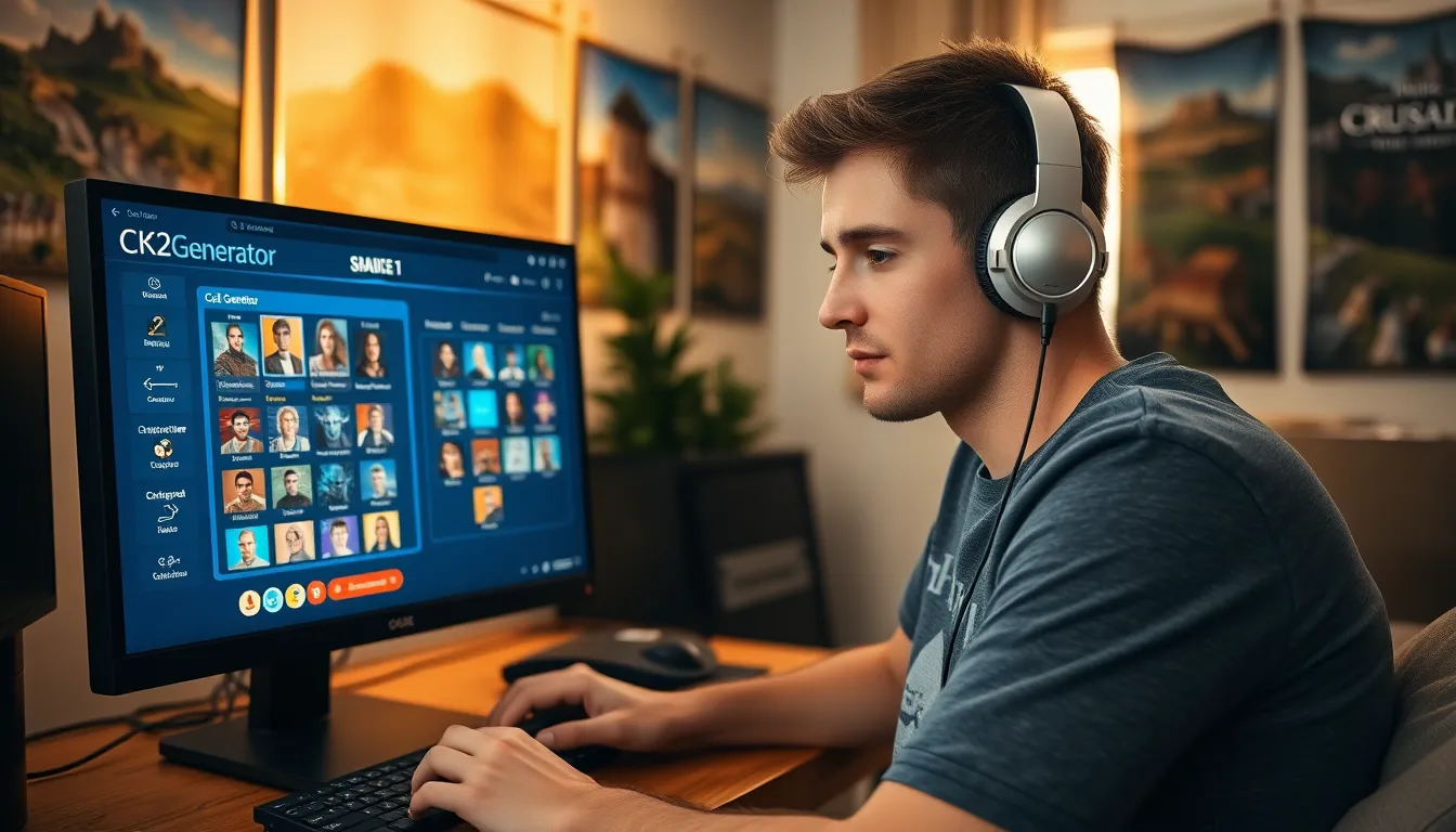 A gamer using CK2Generator to create characters for Crusader Kings II.