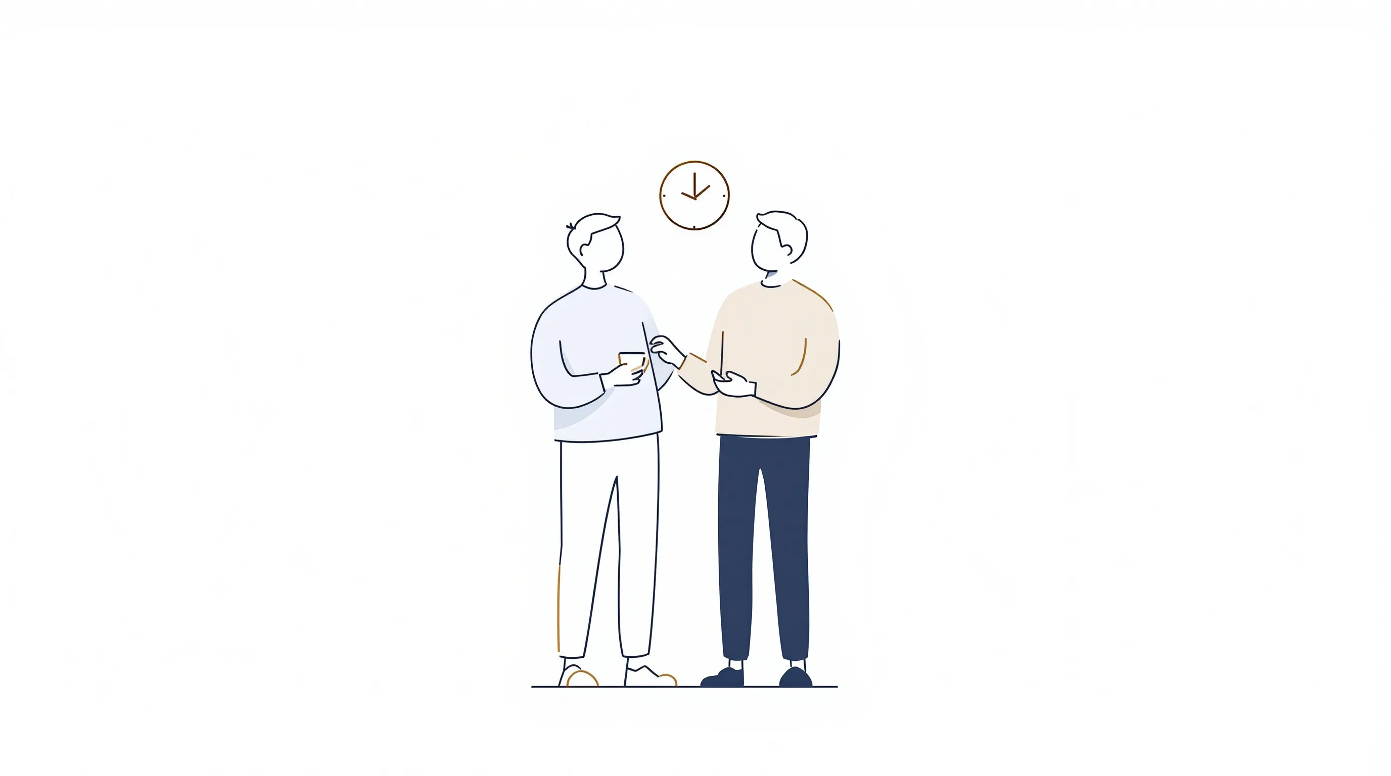 Two minimalist silhouettes of colleagues sharing a friendly farewell moment at work.