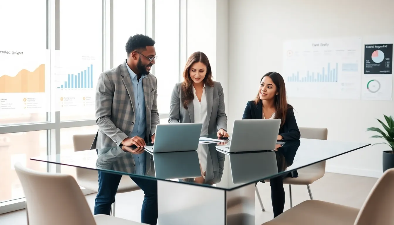 Stacy Klinger collaborating with a diverse team in a modern office.