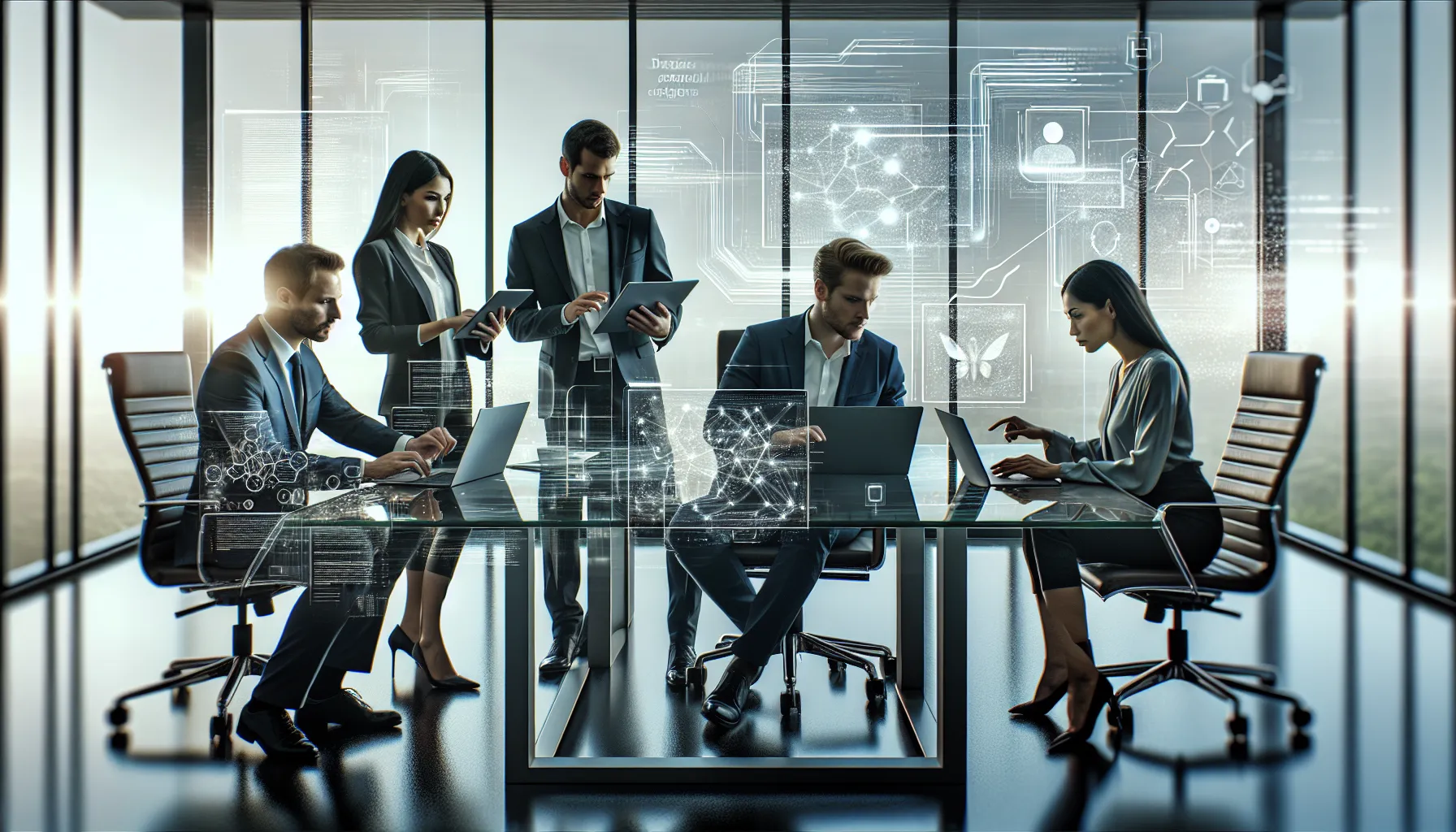 diverse team collaborating on chatbot development in a modern office.