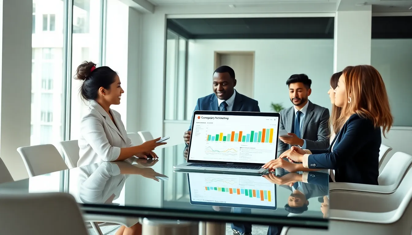 diverse team discussing influencer marketing in a modern office.