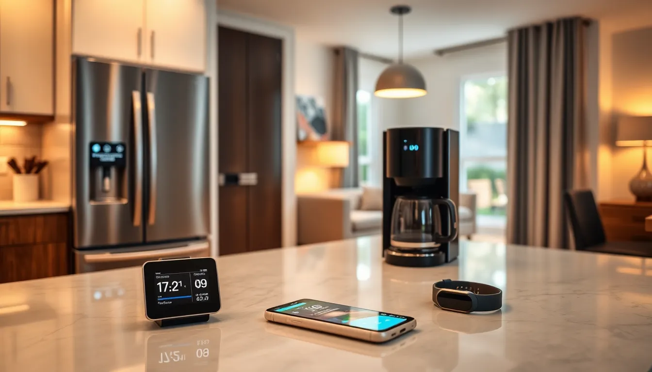 smart home with innovative devices and gadgets in a modern kitchen setting.