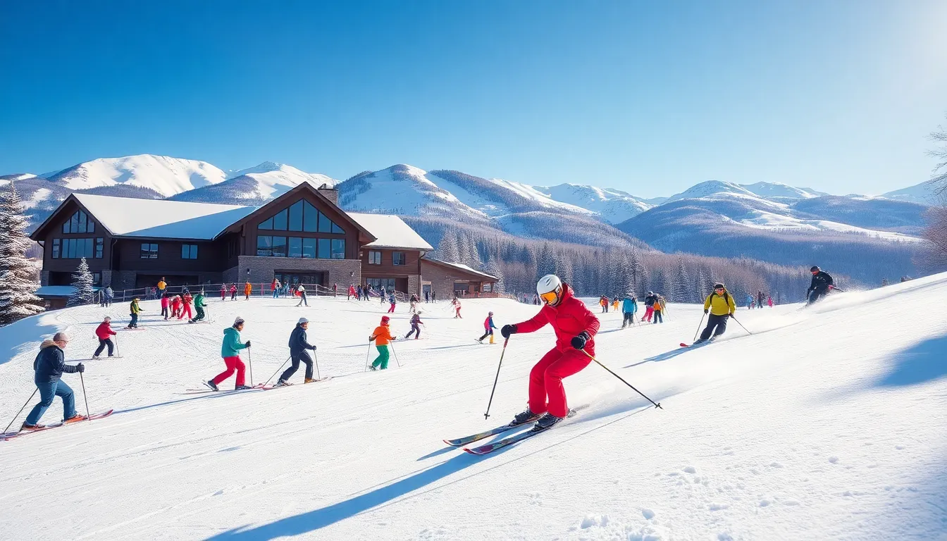 skiers enjoying the slopes at Sherbromont resort in winter.