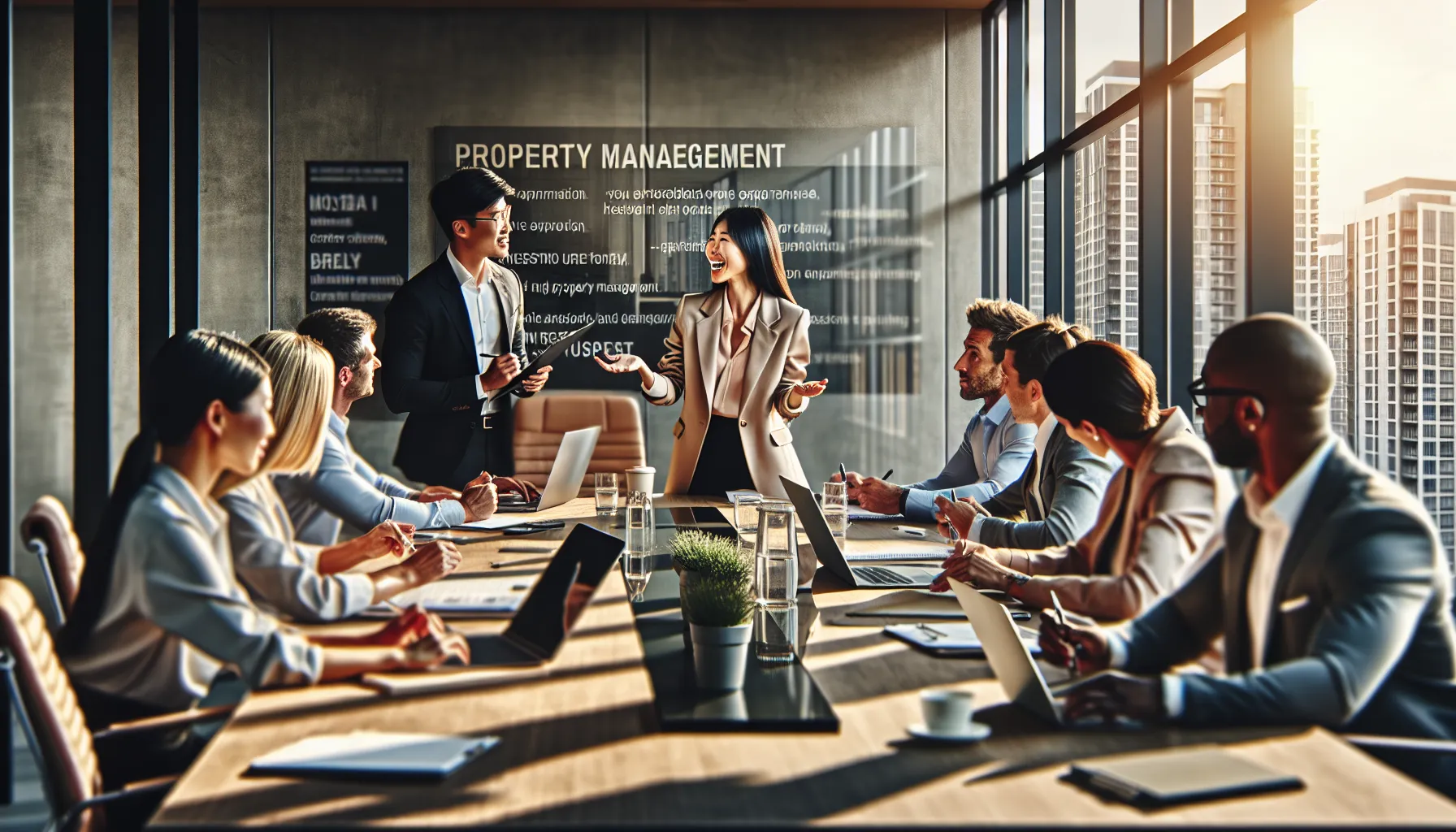 diverse team discussing customer testimonials in a modern office.