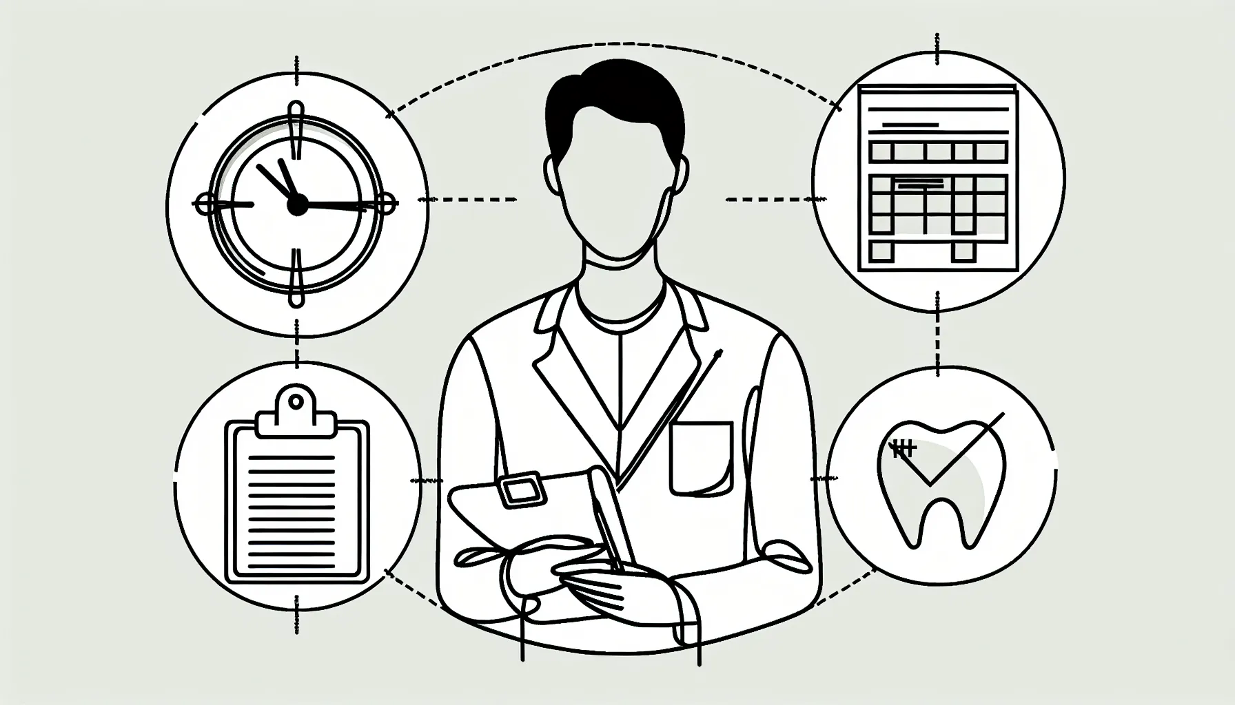 A dental associate looking at a reduced paycheck with three surrounding icons.