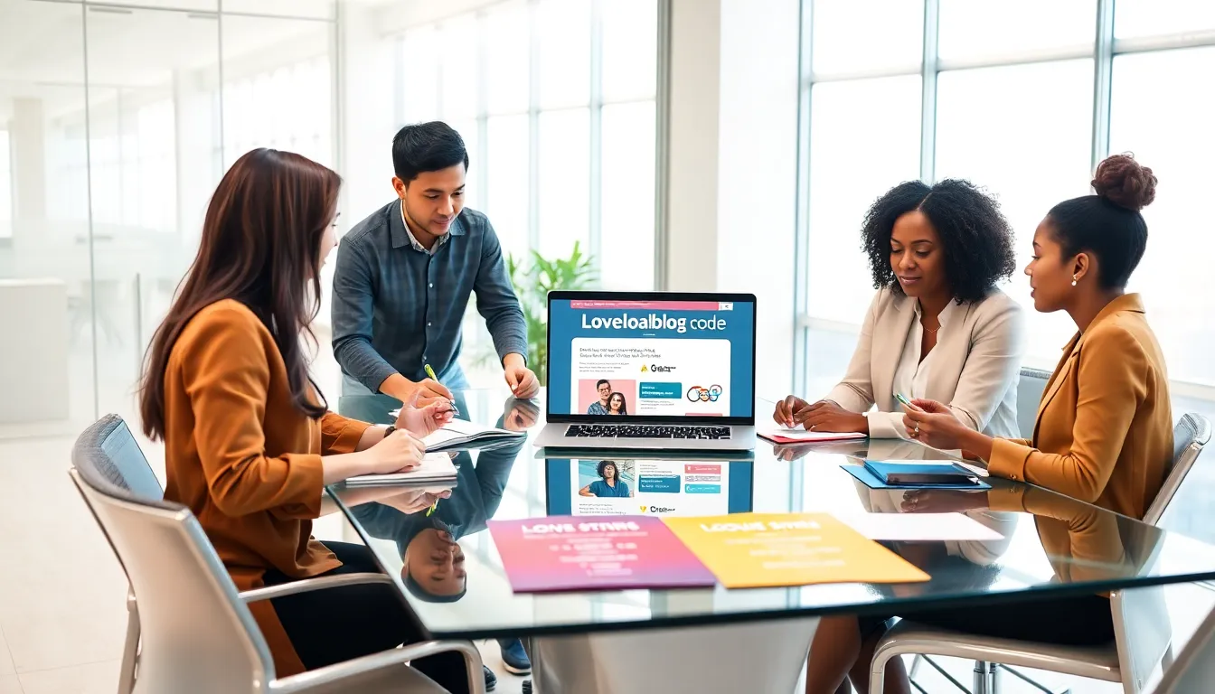 diverse team collaborating on Lovelolablog Code in a modern office.