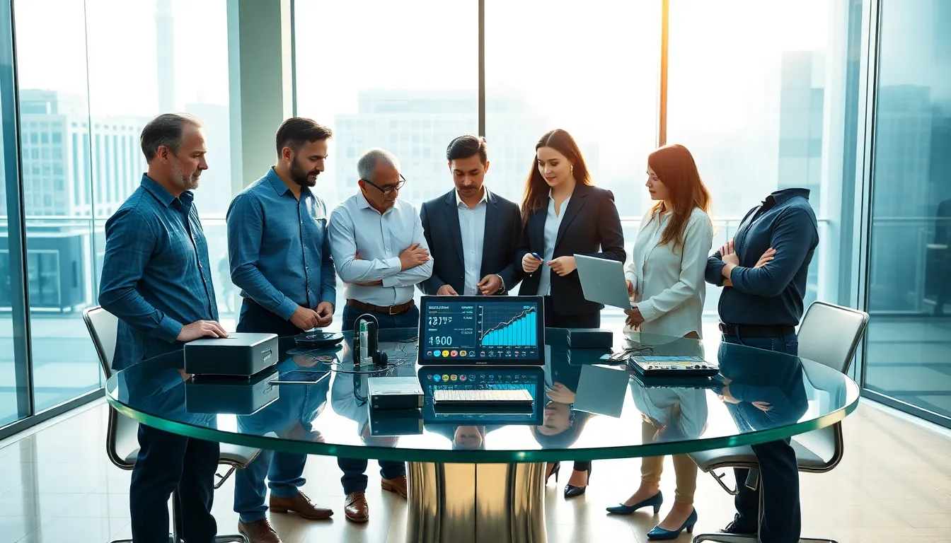 engineers discussing the Bn6922297r in a modern conference room.