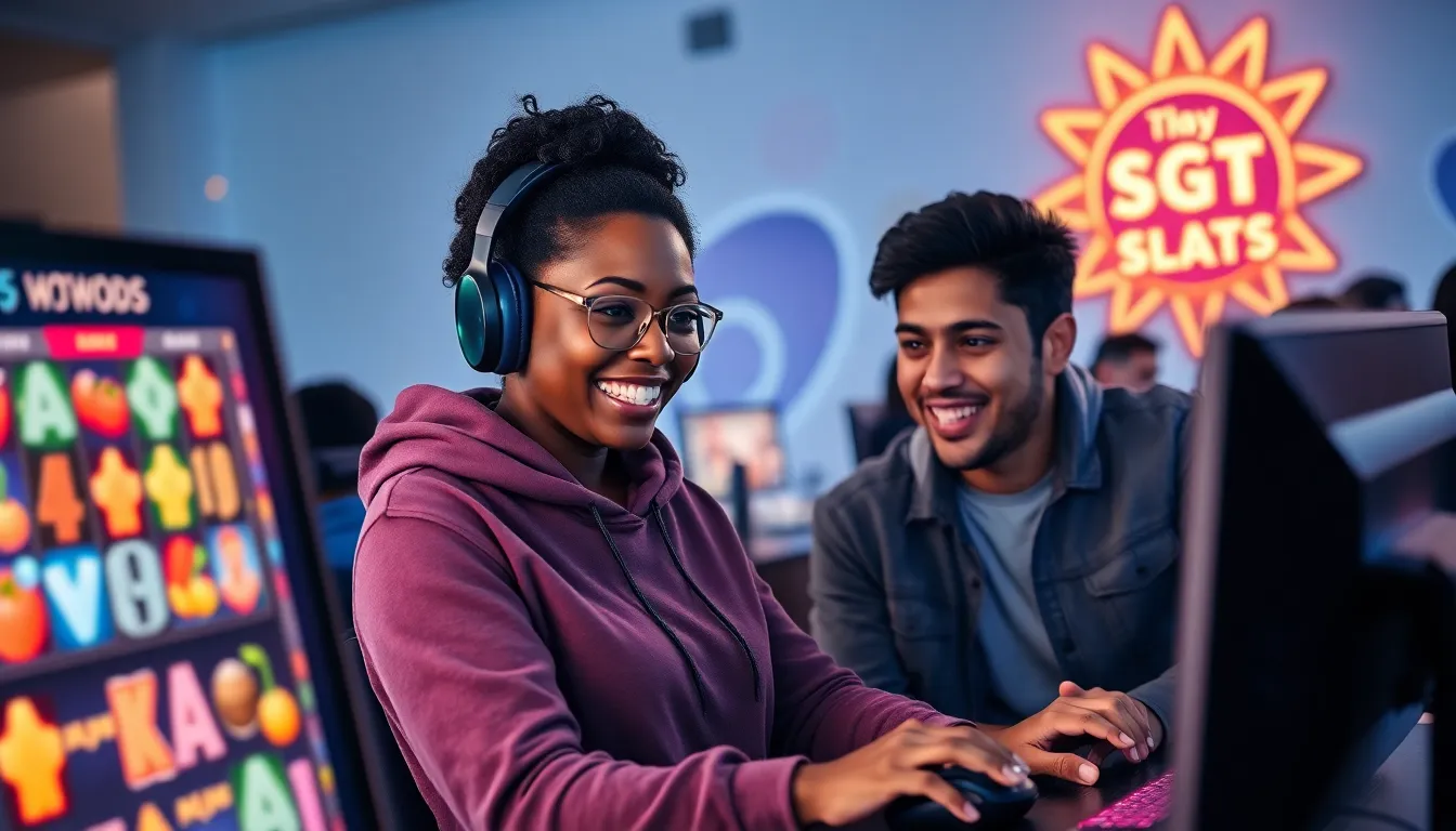 players engaging with a gamified online slot game in a lively gaming environment.