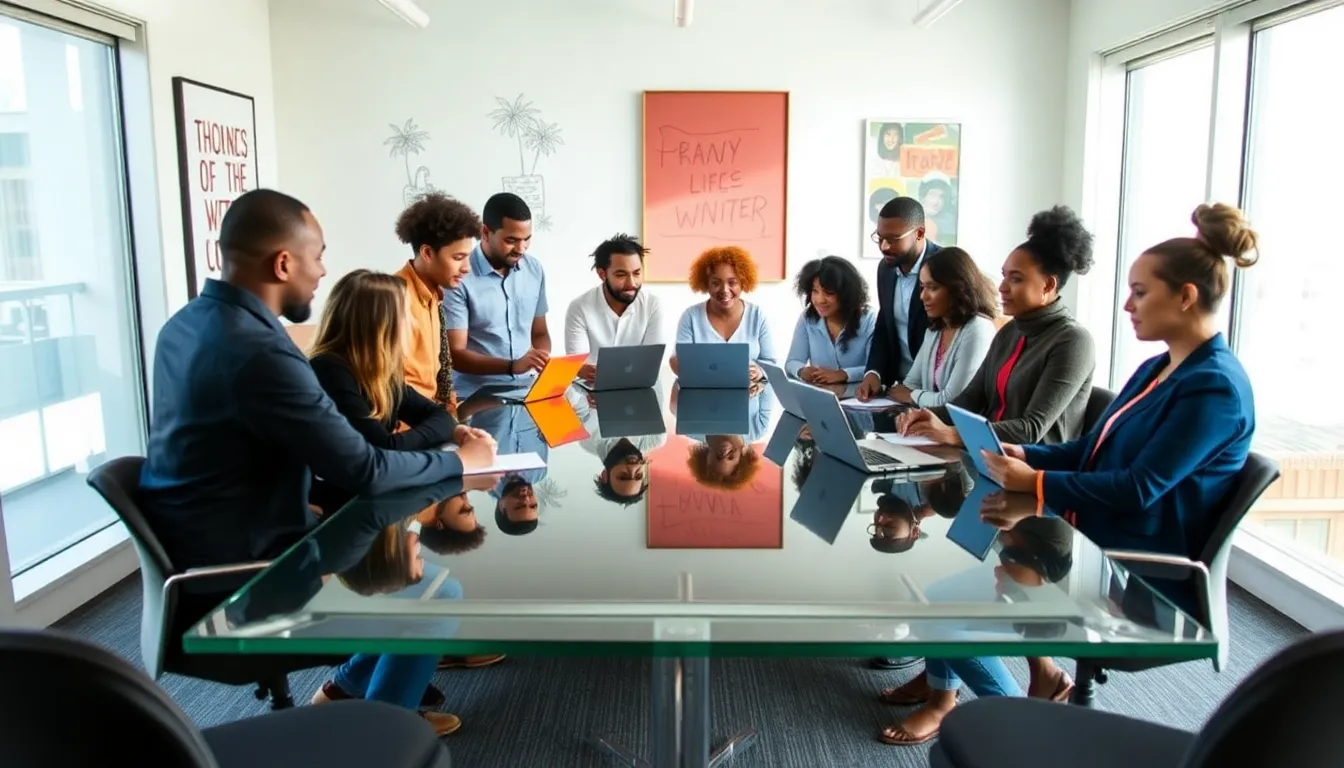 diverse team collaborating in a modern office space.