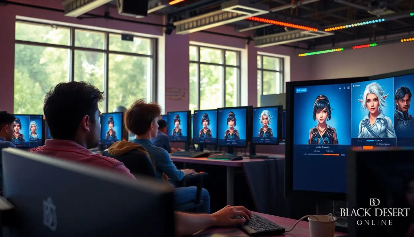 gamers customizing characters in Black Desert Online's character creation interface.