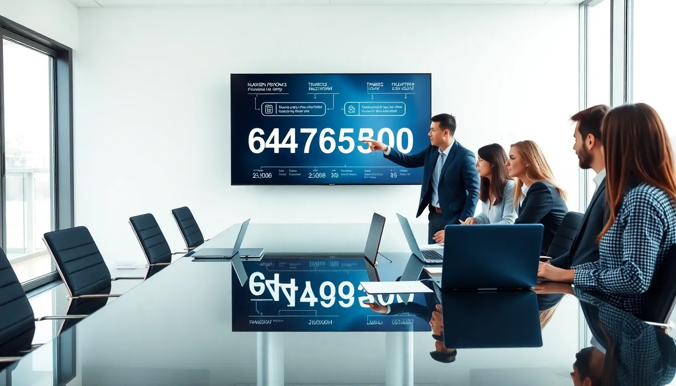 diverse team discussing the significance of a number in a modern office.