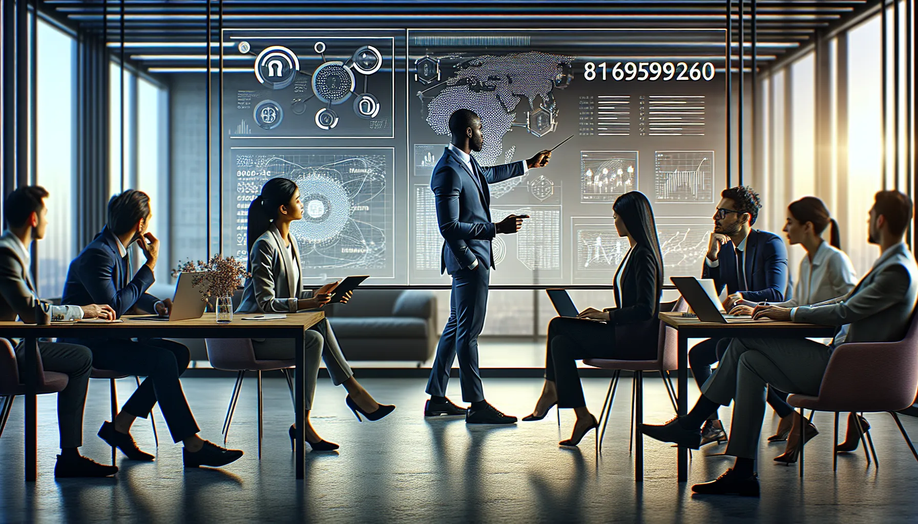 diverse professionals analyzing number sequences in a modern office.