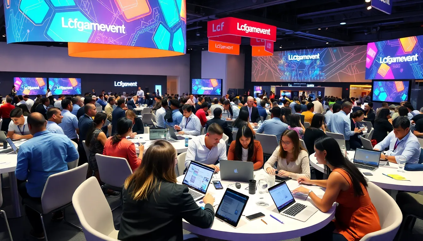 diverse professionals networking at a tech event.
