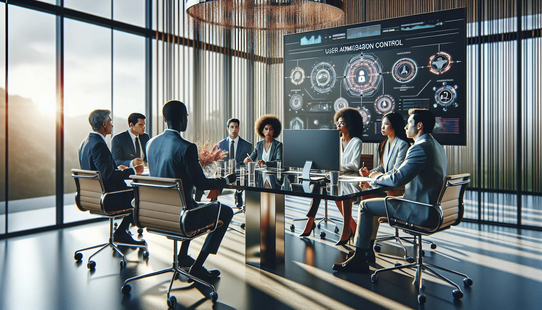 diverse team discussing user access control in a modern office.