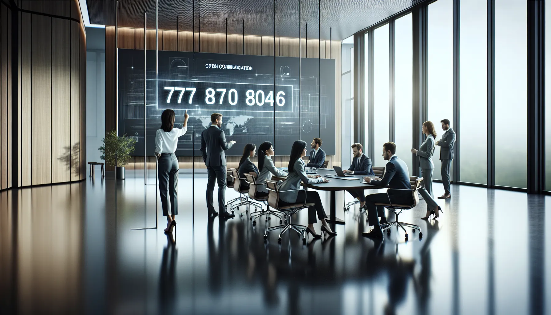 professionals collaborating in a modern office discussing toll-free services.