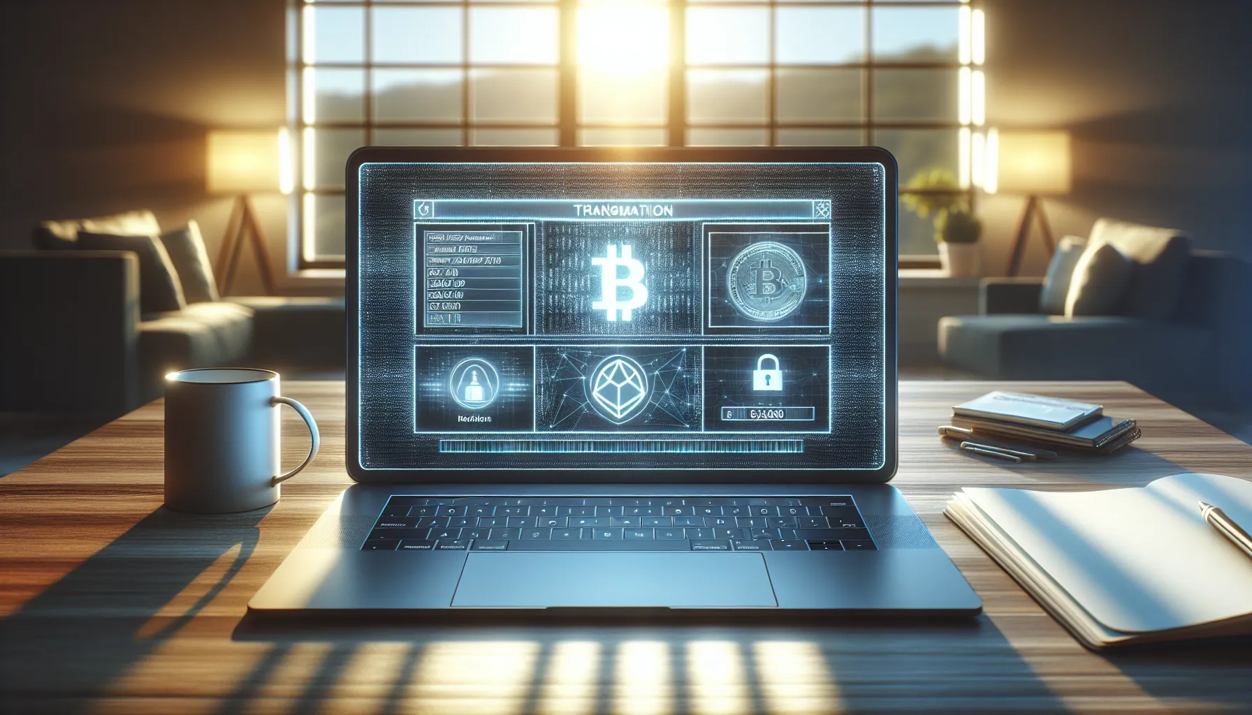 Laptop displaying Zcash shielded transaction with encrypted data and privacy features on screen.