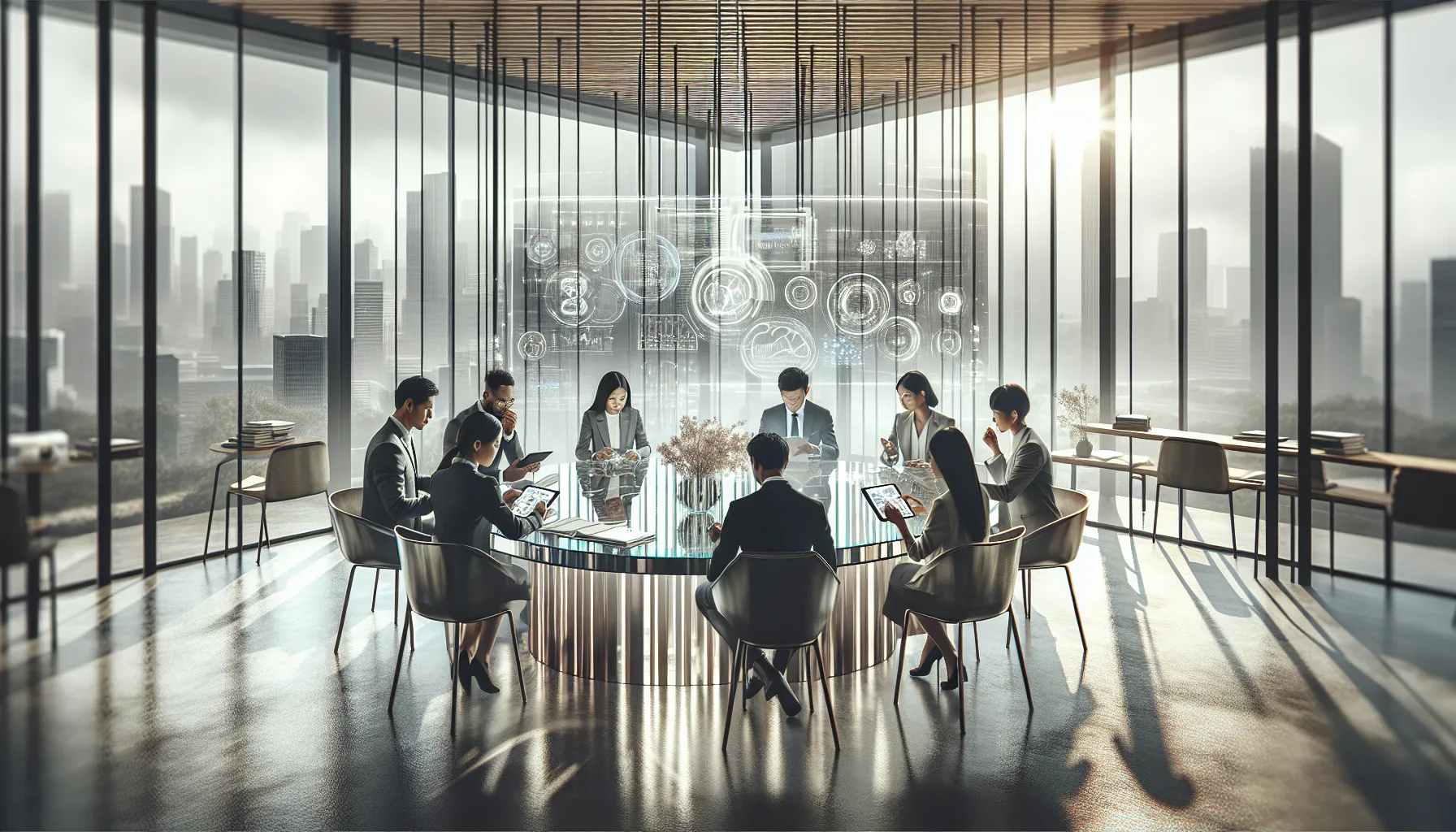 diverse team collaborating on digital concepts in a modern office.