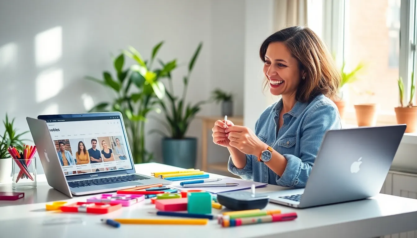 woman crafting in a modern workspace, combining hobby with money-making potential.