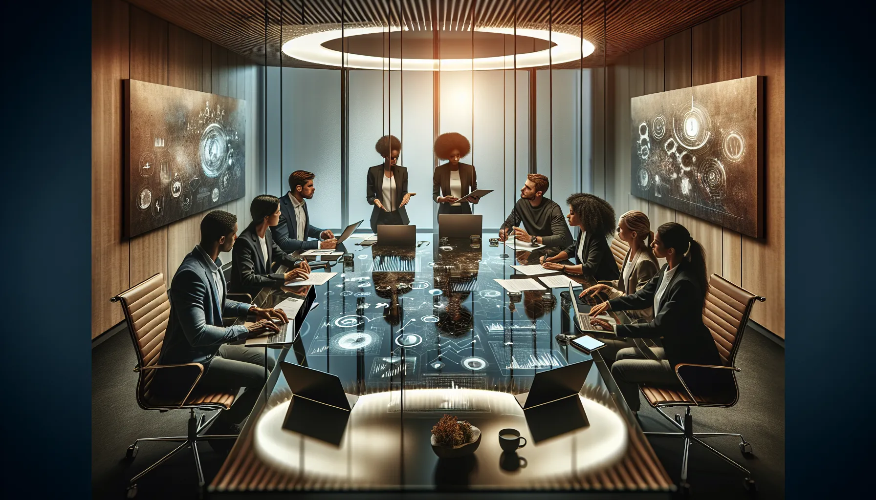 diverse team brainstorming on multidisciplinary approaches in a modern office.