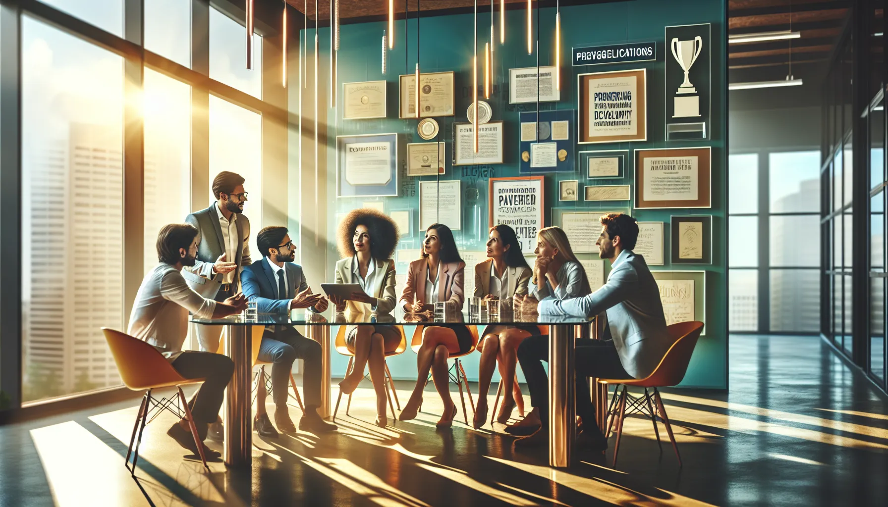 diverse team discussing the acclaimed series Kuthira in a modern office.